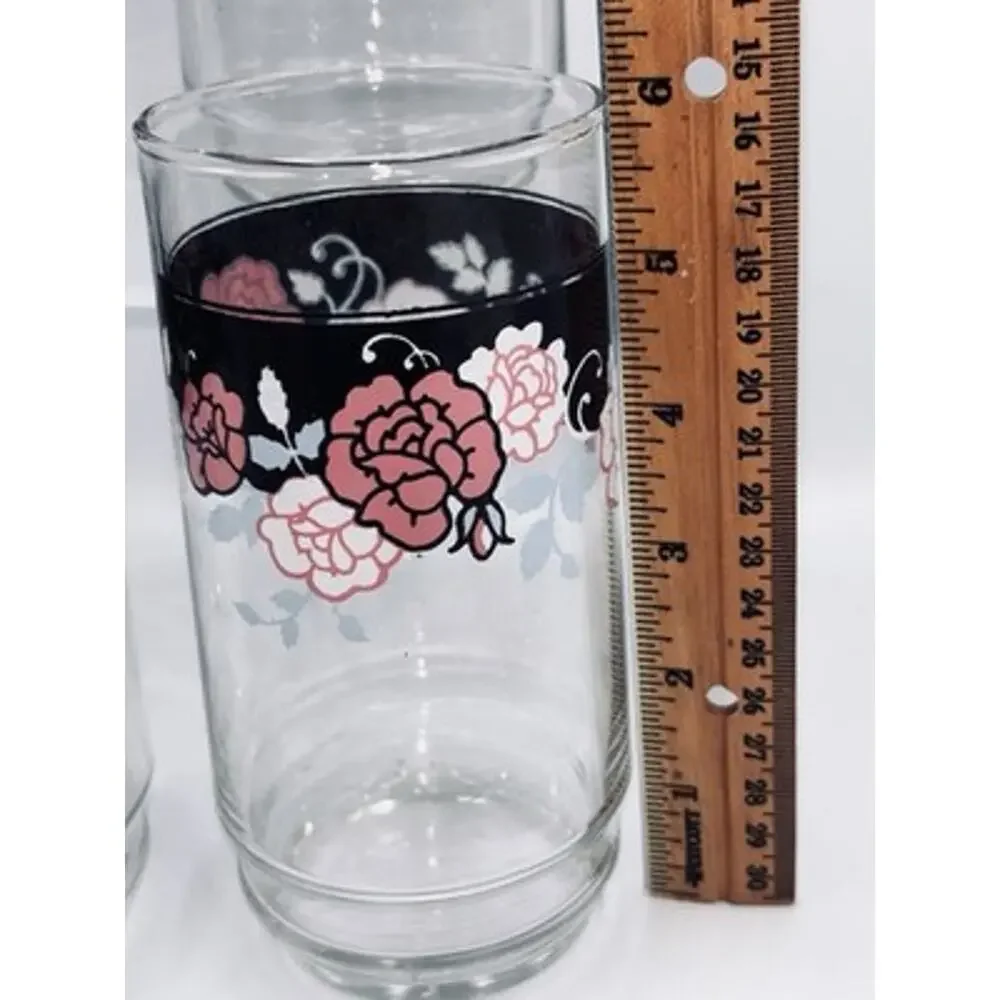 Set of 4 Vintage Corelle (Libby) SILK & ROSES Tumbler Drinking Glasses 5 7/8